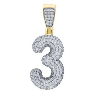 925 Sterling Silver Yellow-tone Unisex CZ Initial Number 3 Charm Pendant