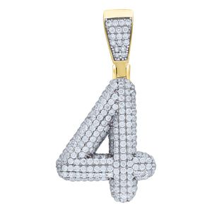 925 Sterling Silver Yellow-tone Unisex CZ Initial Number 4 Charm Pendant
