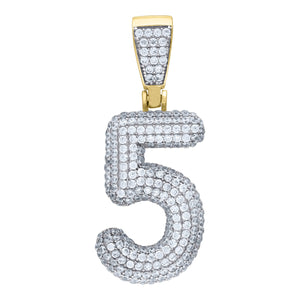 925 Sterling Silver Yellow-tone Unisex CZ Initial Number 5 Charm Pendant