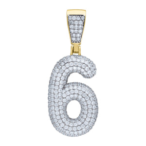 925 Sterling Silver Yellow-tone Unisex CZ Initial Number 6 Charm Pendant