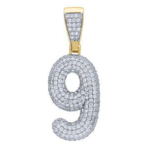 925 Sterling Silver Yellow-tone Unisex CZ Initial Number 9 Charm Pendant