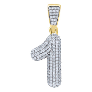925 Sterling Silver Yellow-tone Unisex CZ Initial Number 1 Charm Pendant