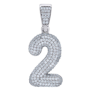 925 Sterling Silver Unisex CZ Initial Number 2 Charm Pendant