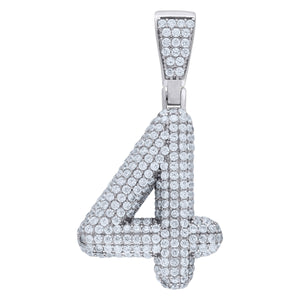 925 Sterling Silver Unisex CZ Initial Number 4 Charm Pendant