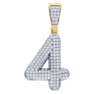 925 Sterling Silver Yellow-tone Unisex CZ Initial Number 4 Charm Pendant