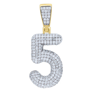 925 Sterling Silver Yellow-tone Unisex CZ Initial Number 5 Charm Pendant