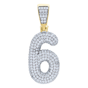 925 Sterling Silver Yellow-tone Unisex CZ Initial Number 6 Charm Pendant