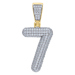 925 Sterling Silver Yellow-tone Unisex CZ Initial Number 7 Charm Pendant