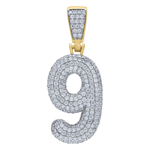 925 Sterling Silver Yellow-tone Unisex CZ Initial Number 9 Charm Pendant