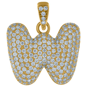 10kt Yellow Gold Unisex Cubic-zirconia Bubble Initial Letter W Charm Pendant
