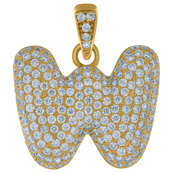 10kt Yellow Gold Unisex Cubic-zirconia Bubble Initial Letter W Charm Pendant