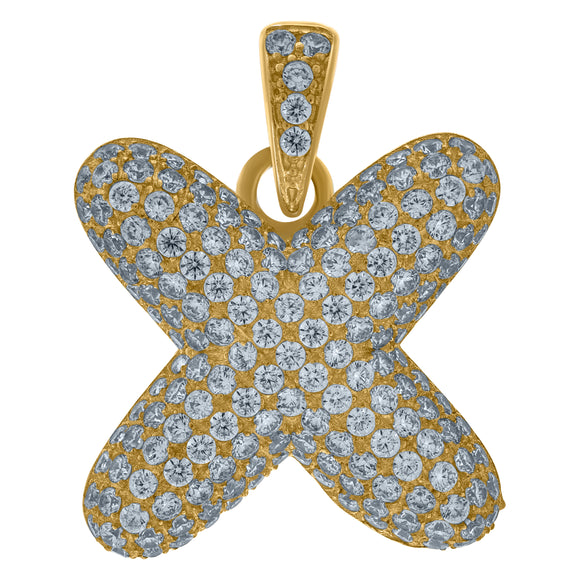 10kt Yellow Gold Unisex Cubic-zirconia Bubble Initial Letter X Charm Pendant
