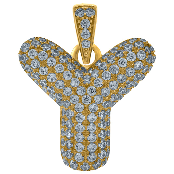10kt Yellow Gold Unisex Cubic-zirconia Bubble Initial Letter Y Charm Pendant