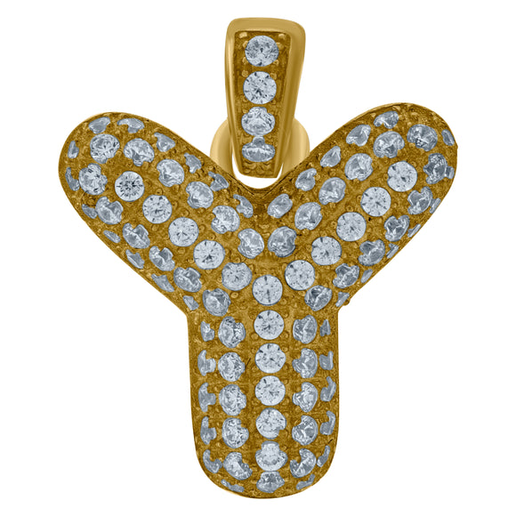 10kt Yellow Gold Unisex Cubic zirconia Bubble Initial Letter Y Charm Pendant