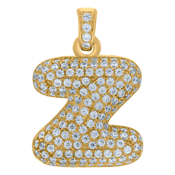 10kt Yellow Gold Unisex Cubic zirconia Bubble Initial Letter Z Charm Pendant