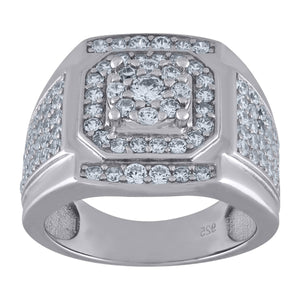 925 Sterling Silver Mens Cubic Zirconia Square Head Presidential Ring Size 7