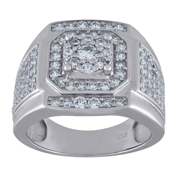 925 Sterling Silver Mens Cubic Zirconia Square Head Presidential Ring Size 7