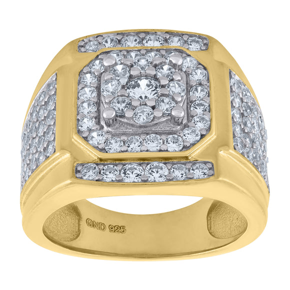 925 Sterling Silver Yellow-Tone Mens Cubic Zirconia Square Head Presidential Ring Size 7