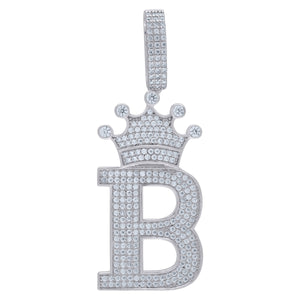 925 Sterling Silver Unisex CZ Initial Alphabet B Crown Charm Pendant