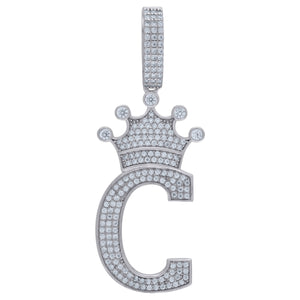 925 Sterling Silver Unisex CZ Initial Alphabet C Crown Charm Pendant