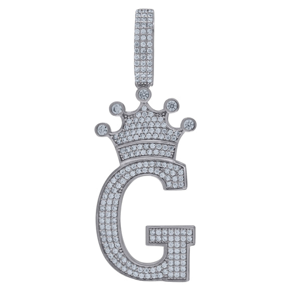 925 Sterling Silver Unisex CZ Initial Alphabet G Crown Charm Pendant