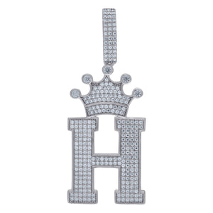 925 Sterling Silver Unisex CZ Initial Alphabet H Crown Charm Pendant