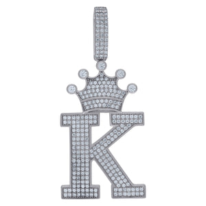 925 Sterling Silver Unisex CZ Initial Alphabet K Crown Charm Pendant