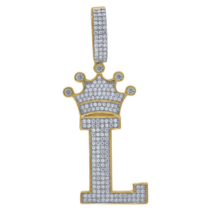 925 Sterling Silver Yellow-tone Unisex CZ Initial Alphabet L Crown Charm Pendant