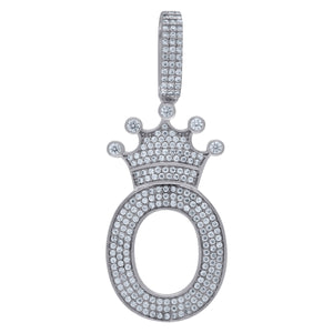 925 Sterling Silver Unisex CZ Initial Alphabet O Crown Charm Pendant