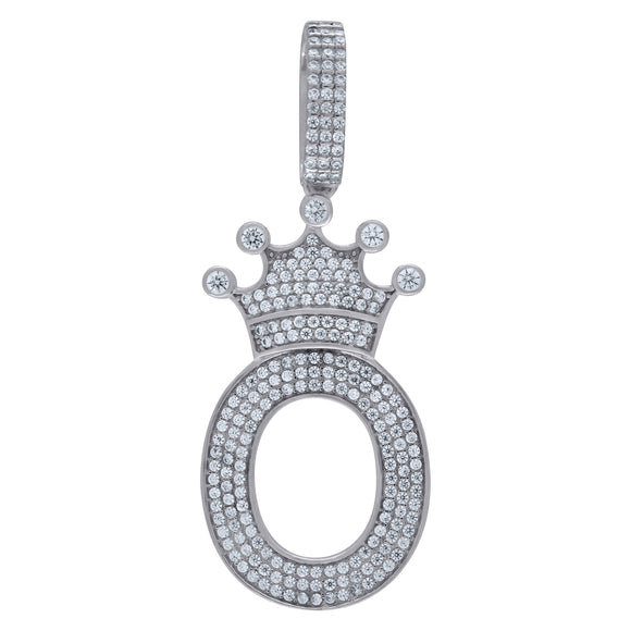 925 Sterling Silver Unisex CZ Initial Alphabet O Crown Charm Pendant