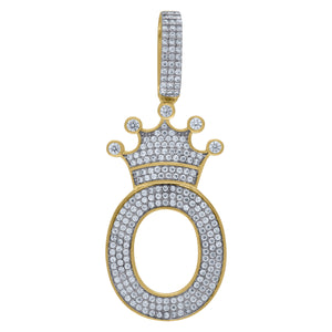 925 Sterling Silver Yellow-tone Unisex CZ Initial Alphabet O Crown Charm Pendant