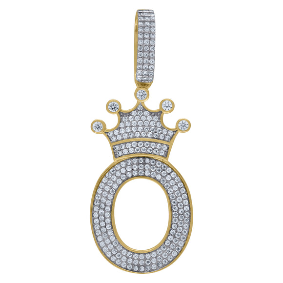 925 Sterling Silver Yellow-tone Unisex CZ Initial Alphabet O Crown Charm Pendant