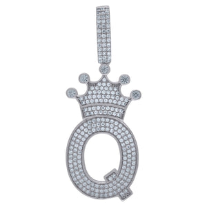 925 Sterling Silver Unisex CZ Initial Alphabet Q Crown Charm Pendant