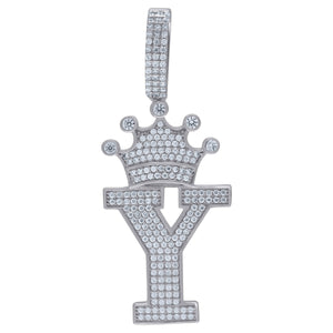 925 Sterling Silver Unisex CZ Initial Alphabet Y Crown Charm Pendant
