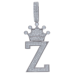 925 Sterling Silver Unisex CZ Initial Alphabet Z Crown Charm Pendant