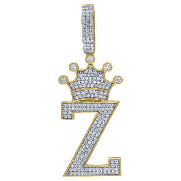 925 Sterling Silver Yellow-tone Unisex CZ Initial Alphabet Z Crown Charm Pendant
