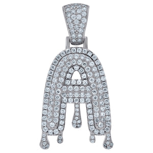 925 Sterling Silver Unisex CZ Initial Alphabet A Dripping Charm Pendant