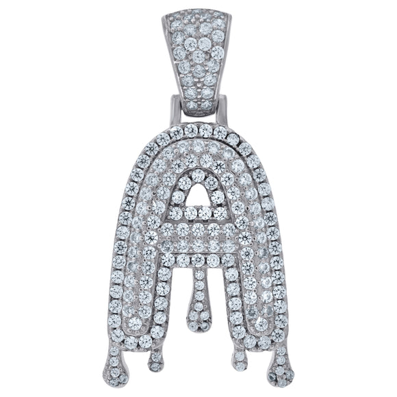 925 Sterling Silver Unisex CZ Initial Alphabet A Dripping Charm Pendant