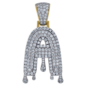 925 Sterling Silver Yellow-tone Unisex CZ Initial Alphabet A Dripping Charm Pendant