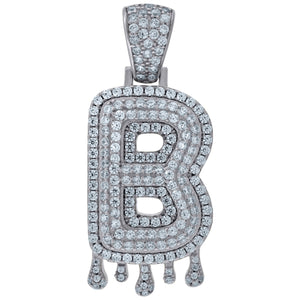925 Sterling Silver Unisex CZ Initial Alphabet B Dripping Charm Pendant