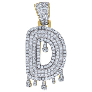925 Sterling Silver Yellow-tone Unisex CZ Initial Alphabet D Dripping Charm Pendant