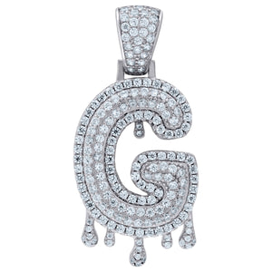925 Sterling Silver Unisex CZ Initial Alphabet G Dripping Charm Pendant