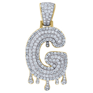 925 Sterling Silver Yellow-tone Unisex CZ Initial Alphabet G Dripping Charm Pendant