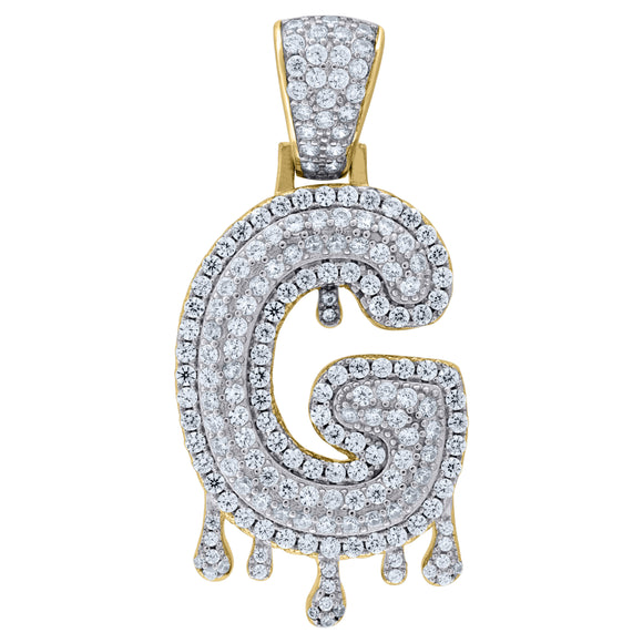 925 Sterling Silver Yellow-tone Unisex CZ Initial Alphabet G Dripping Charm Pendant