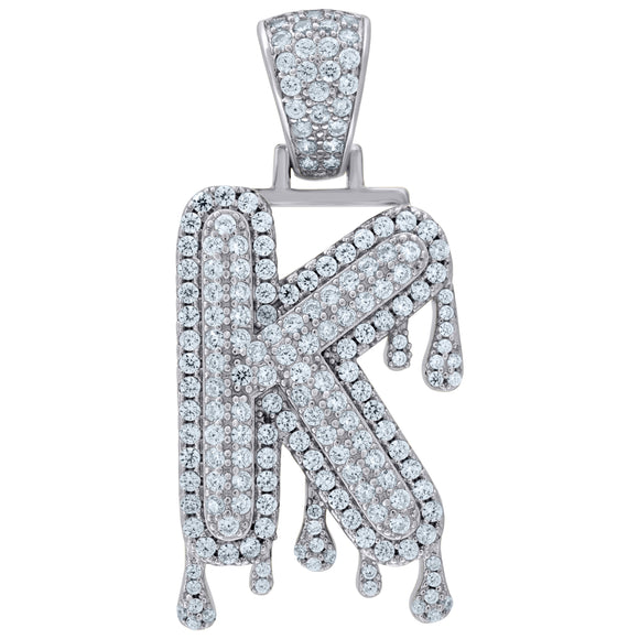 925 Sterling Silver Unisex CZ Initial Alphabet K Dripping Charm Pendant