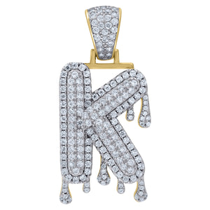 925 Sterling Silver Yellow-tone Unisex CZ Initial Alphabet K Dripping Charm Pendant