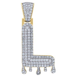 925 Sterling Silver Yellow-tone Unisex CZ Initial Alphabet L Dripping Charm Pendant