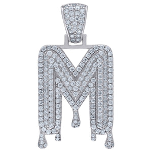 925 Sterling Silver Unisex CZ Initial Alphabet M Dripping Charm Pendant