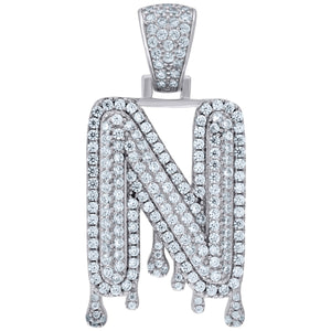 925 Sterling Silver Unisex CZ Initial Alphabet N Dripping Charm Pendant