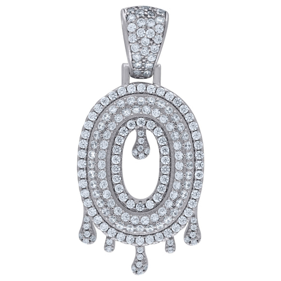 925 Sterling Silver Unisex CZ Initial Alphabet O Dripping Charm Pendant